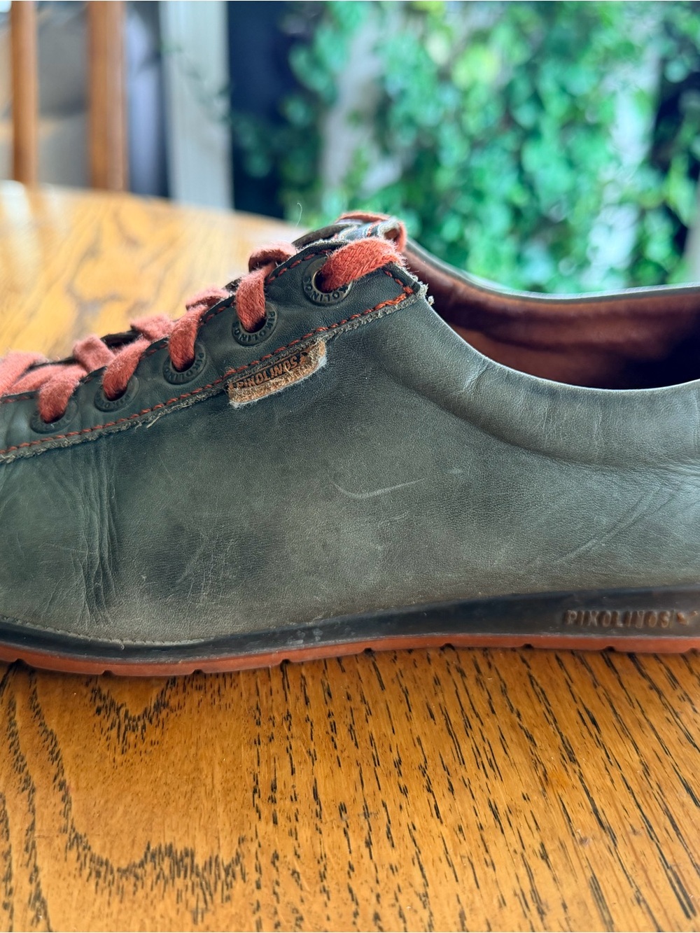 PIKOLINOS Women’s Olive Leather Sneaker with Rust Laces